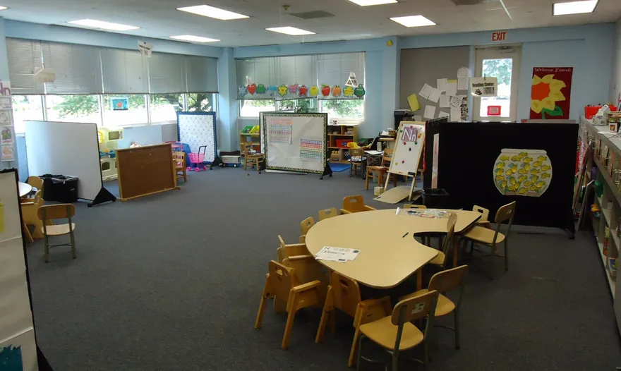 A bright, welcoming classroom prepared for young learners